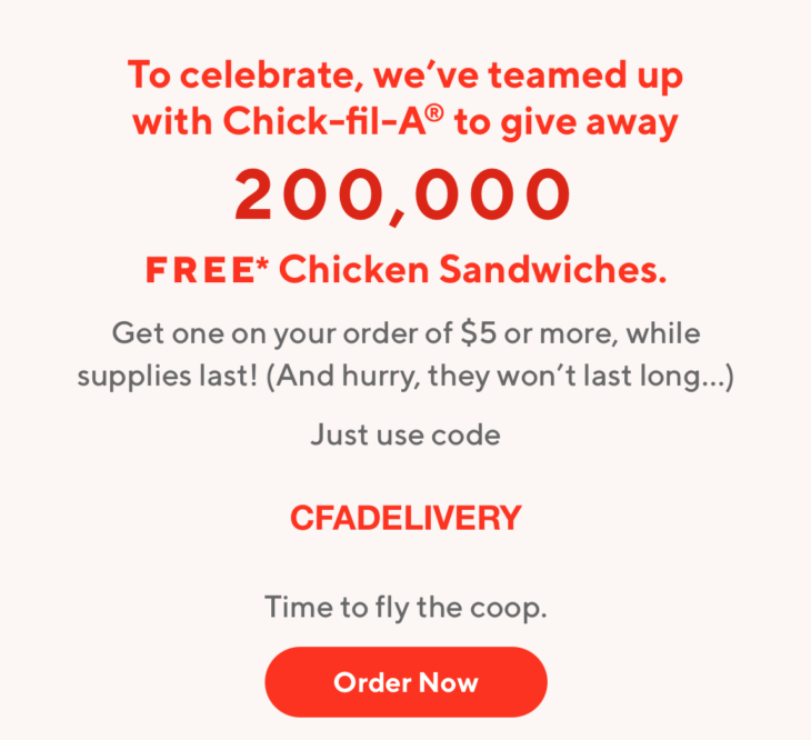 can i use chick fil a gift card on doordash