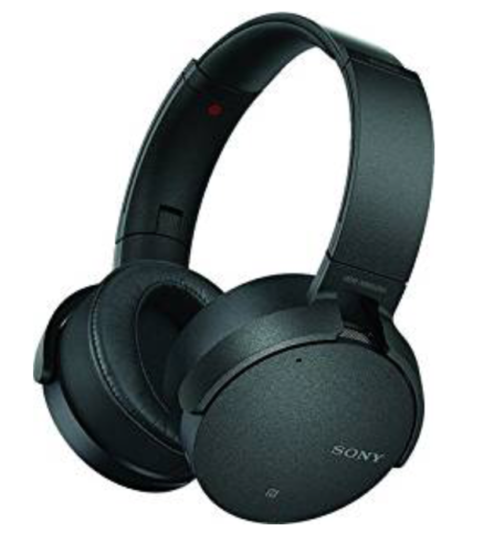 a black headphones with a white background