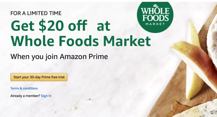 Get Free $20 At Whole Foods With New Prime Or Trial Membership