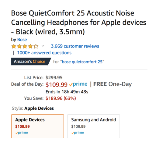 Sweet Amazon Deal Bose QuietComfort Noise Cancelling Headphones