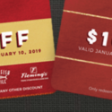 a pair of red and yellow coupons