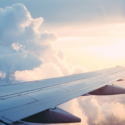 the wing of an airplane in the sky