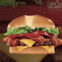 a bacon cheeseburger with lettuce and tomato