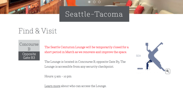 Seattle-Tacoma Centurion Lounge To Close Temporarily