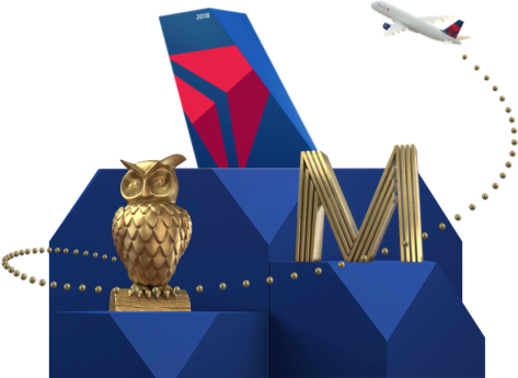 an airplane with an owl statue and a letter