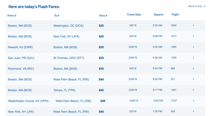 a screenshot of a flight schedule