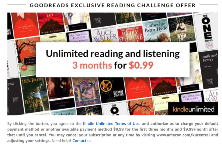 Kindle Unlimited 3 Months Only $0.99