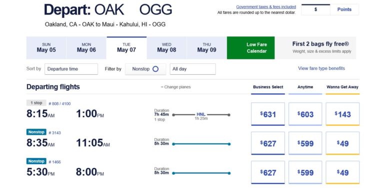 a screenshot of a flight schedule