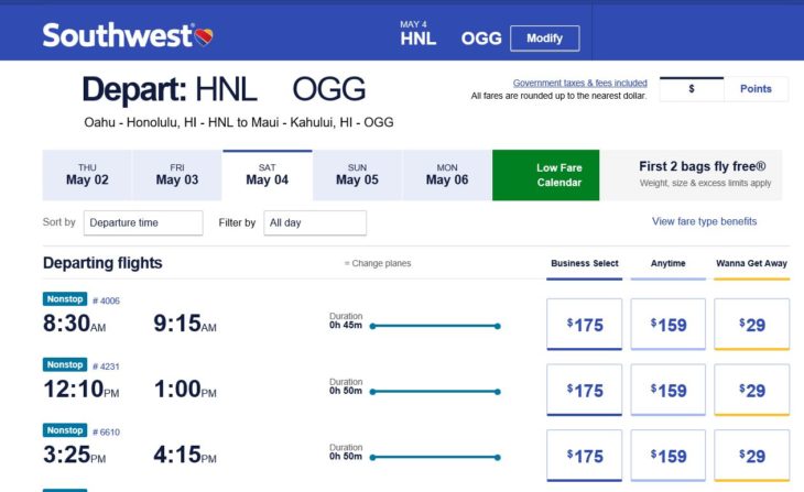 a screenshot of a flight schedule