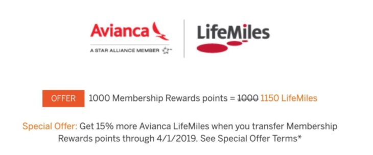 American Express 15% LifeMiles Transfer Bonus