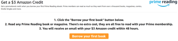 Amazon $3 Credit When Borrow 1st Prime Reading Book