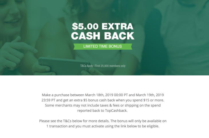 TopCashBack Extra $5.00 Limited Time With $15 Spend
