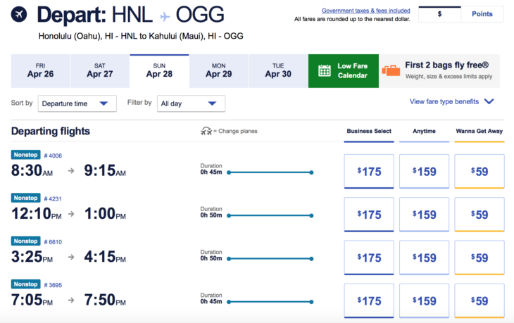 a screenshot of a flight schedule