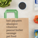 a shopping bag with a list of products