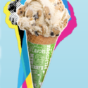 a ice cream cone with a colorful background