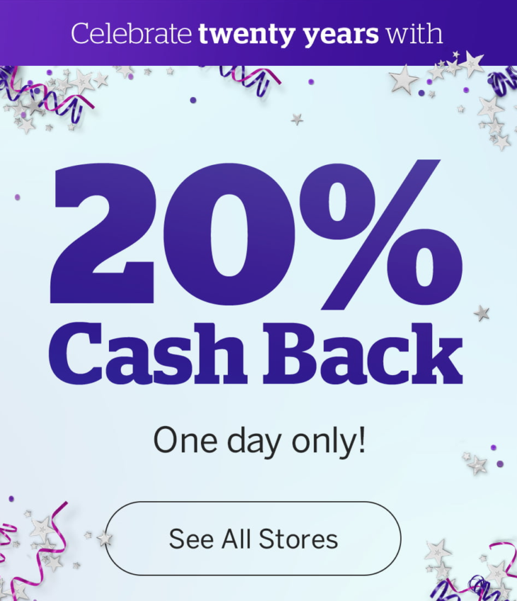 Ebates 20% Cash Back Today Only!