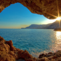 sun shining through a cave