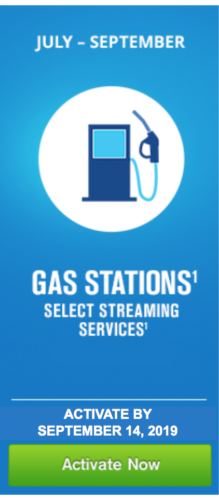 a blue gas station with a white circle and white text