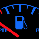 a blue and red gas gauge