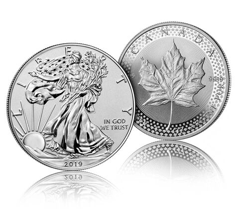a silver coins with a design on them