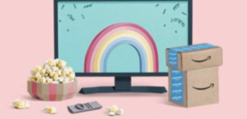 a computer screen with a rainbow and a box of popcorn