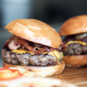 a close up of a burger