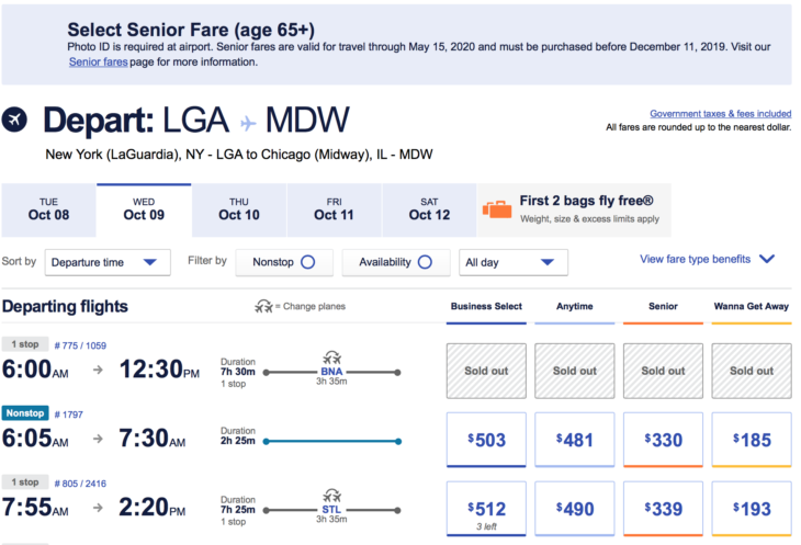 a screenshot of a flight schedule