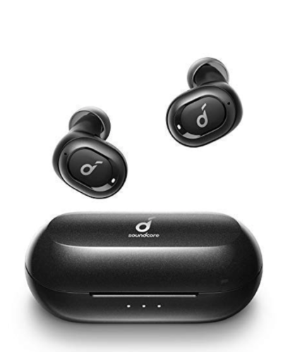 a black earbuds and a case