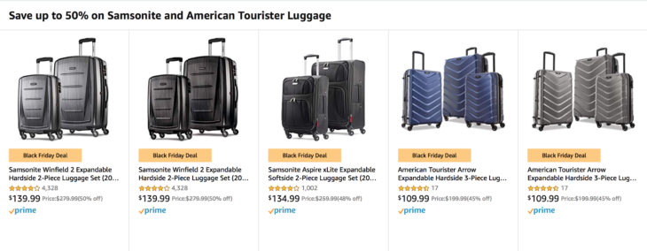 a group of luggage on a website