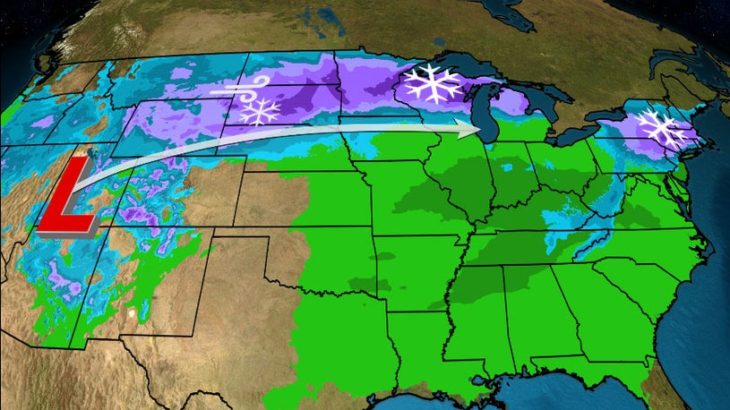 a map of the united states with snowflakes