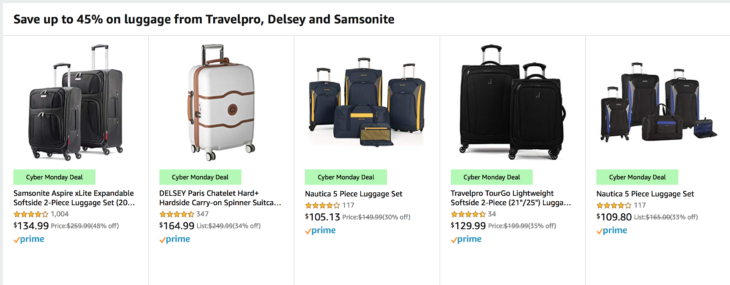 a group of luggage on a website