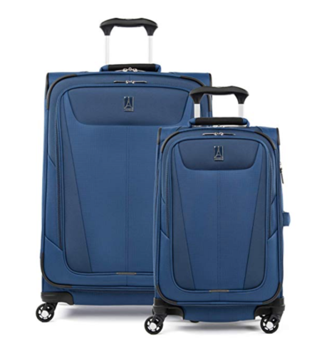 a blue suitcases with wheels