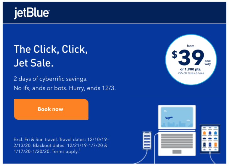 a blue advertisement with a computer and a price tag