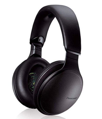 a black headphones with black leather straps