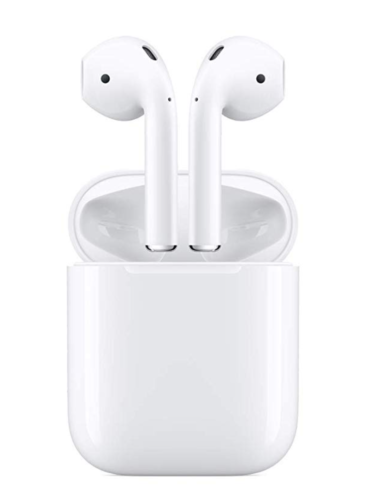 a white wireless earphones in a charging case