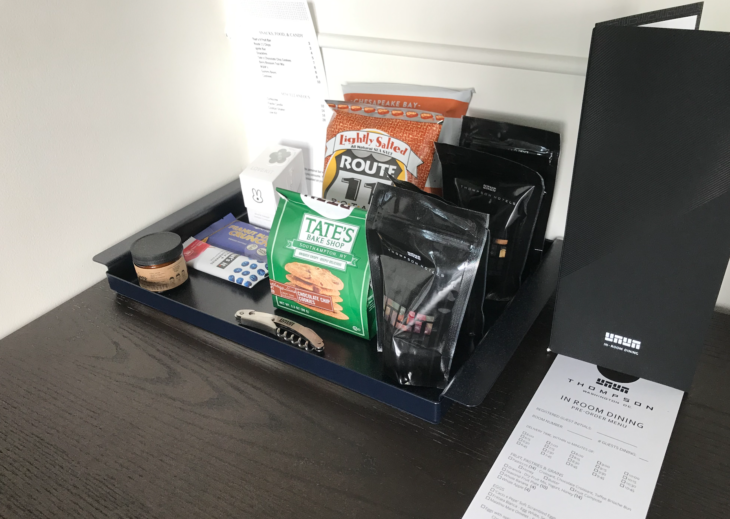 a tray with food items on it