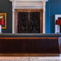 a reception desk in a hotel