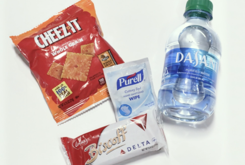 a bottle of water and crackers