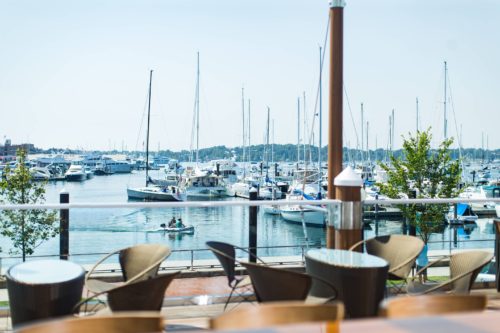 a view of a marina from a balcony