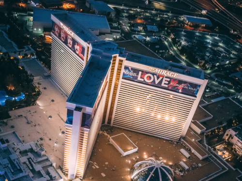 a large building with lights on it