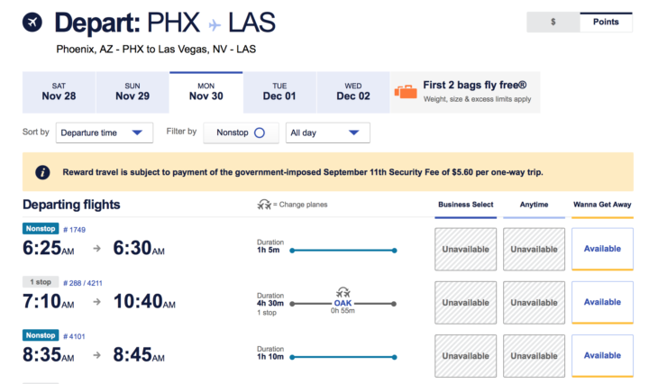 a screenshot of a flight schedule