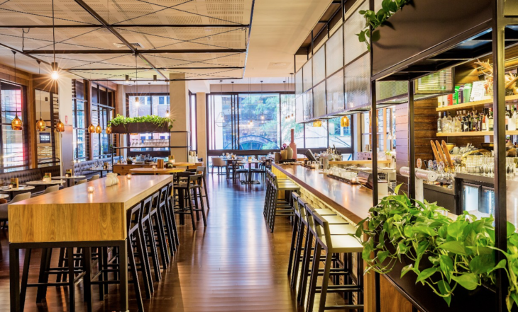 a restaurant with tables and chairs