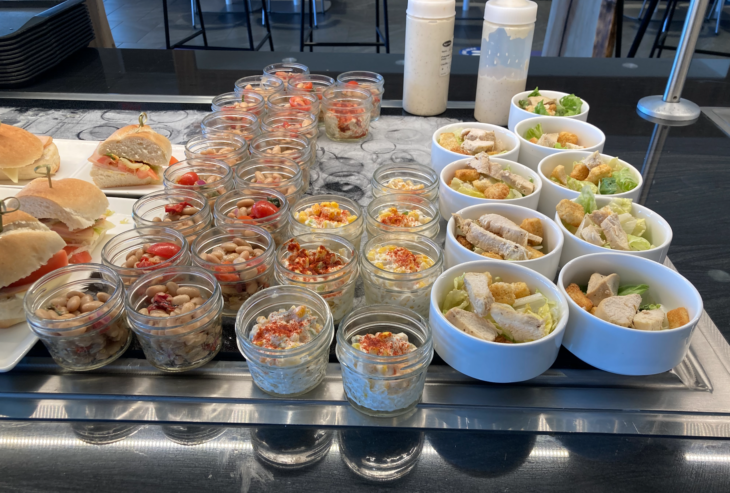 a table with food in jars