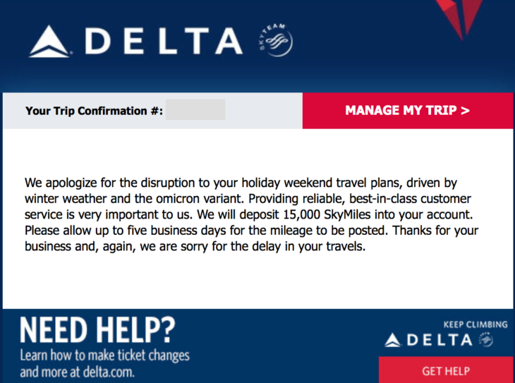 Delta Issuing 15,000 SkyMiles for Cancelled Flights Over Christmas