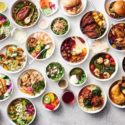 a group of bowls of food