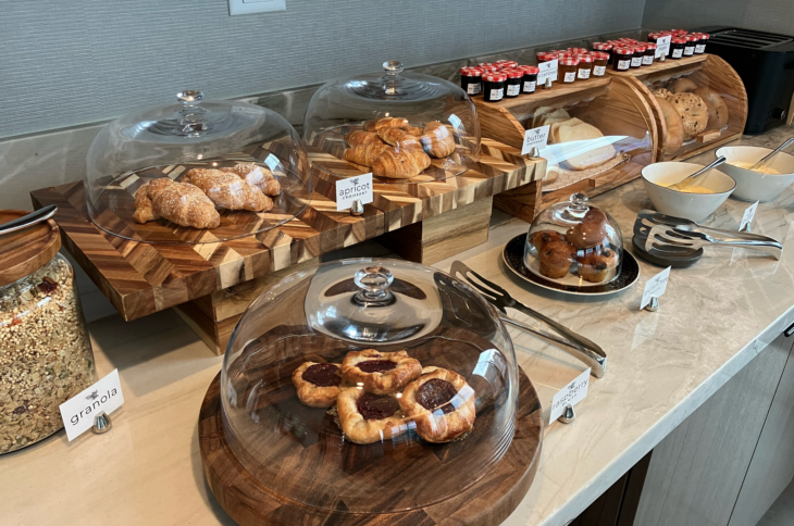 a table with pastries and food on it